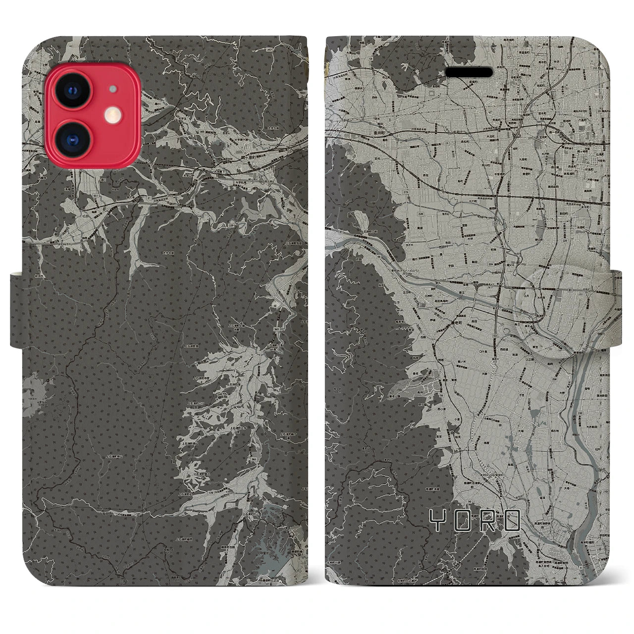 【養老(岐阜県)】地図柄iPhoneケース(手帳タイプ)モノトーン・iPhone 11 用