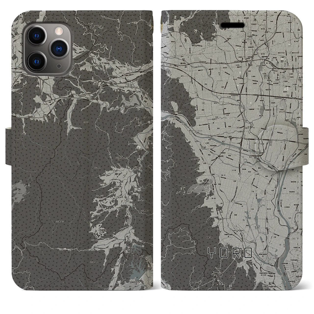 【養老(岐阜県)】地図柄iPhoneケース(手帳タイプ)モノトーン・iPhone 11 Pro Max 用