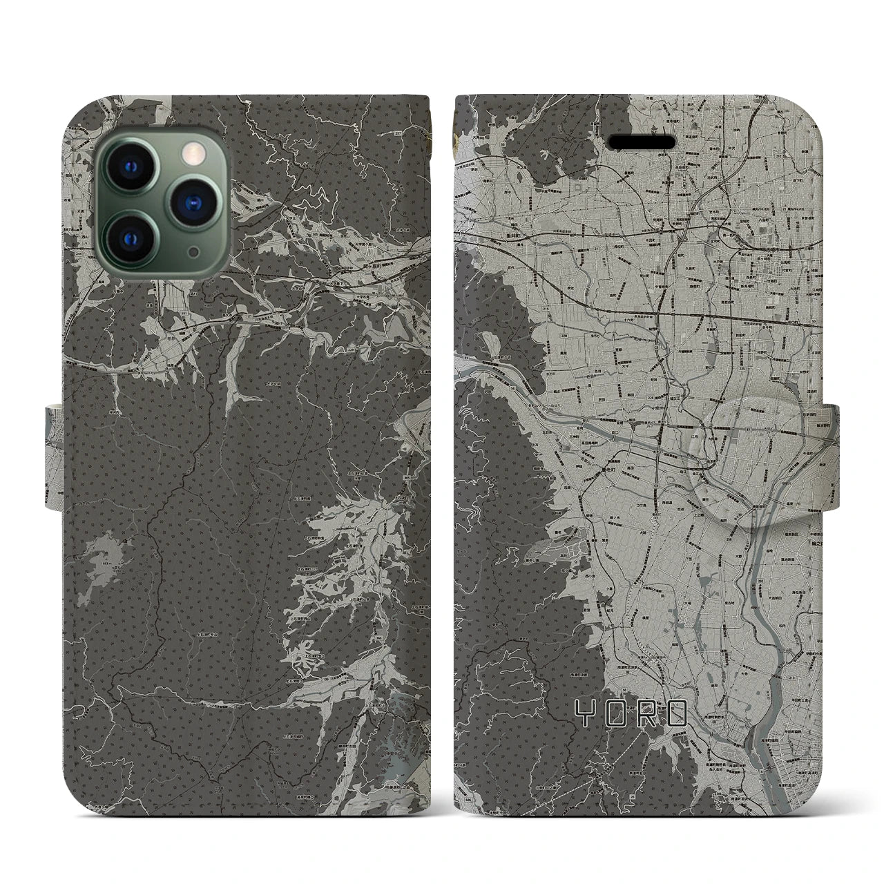 【養老(岐阜県)】地図柄iPhoneケース(手帳タイプ)モノトーン・iPhone 11 Pro 用