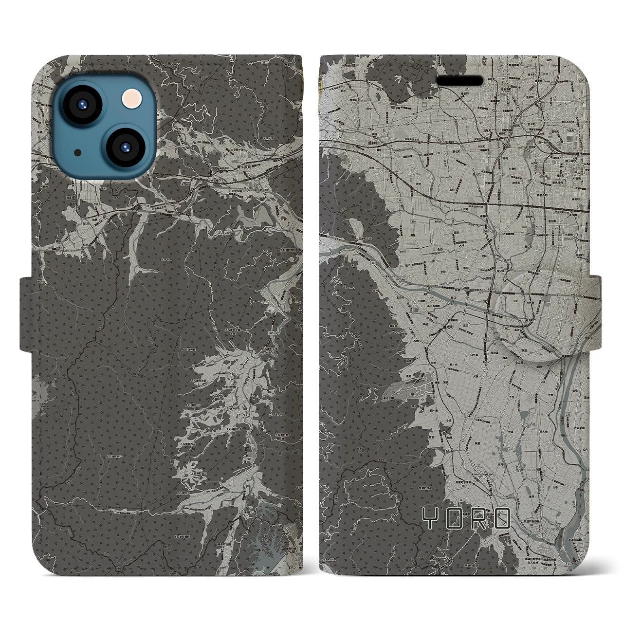 【養老(岐阜県)】地図柄iPhoneケース(手帳タイプ)モノトーン・iPhone 13 用