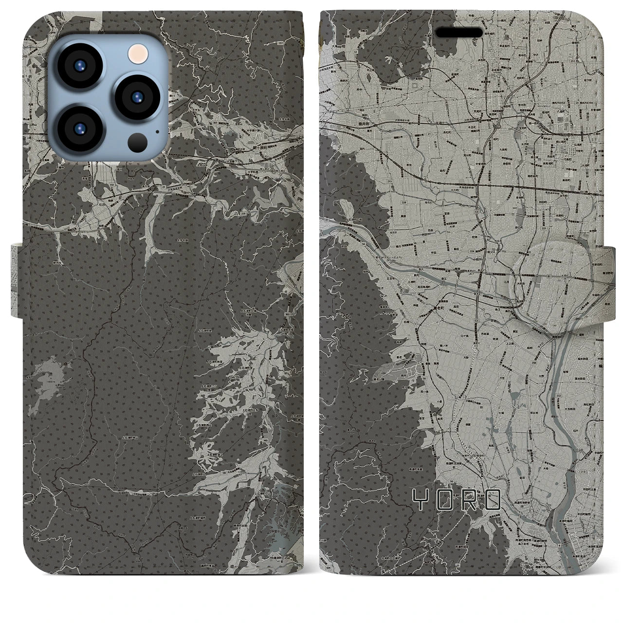 【養老(岐阜県)】地図柄iPhoneケース(手帳タイプ)モノトーン・iPhone 13 Pro Max 用