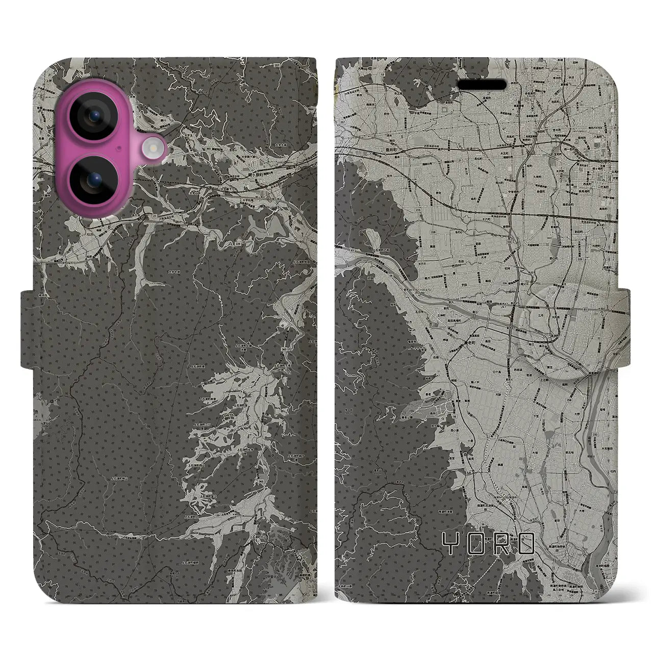 【養老(岐阜県)】地図柄iPhoneケース(手帳タイプ)モノトーン・iPhone 16 Pro 用