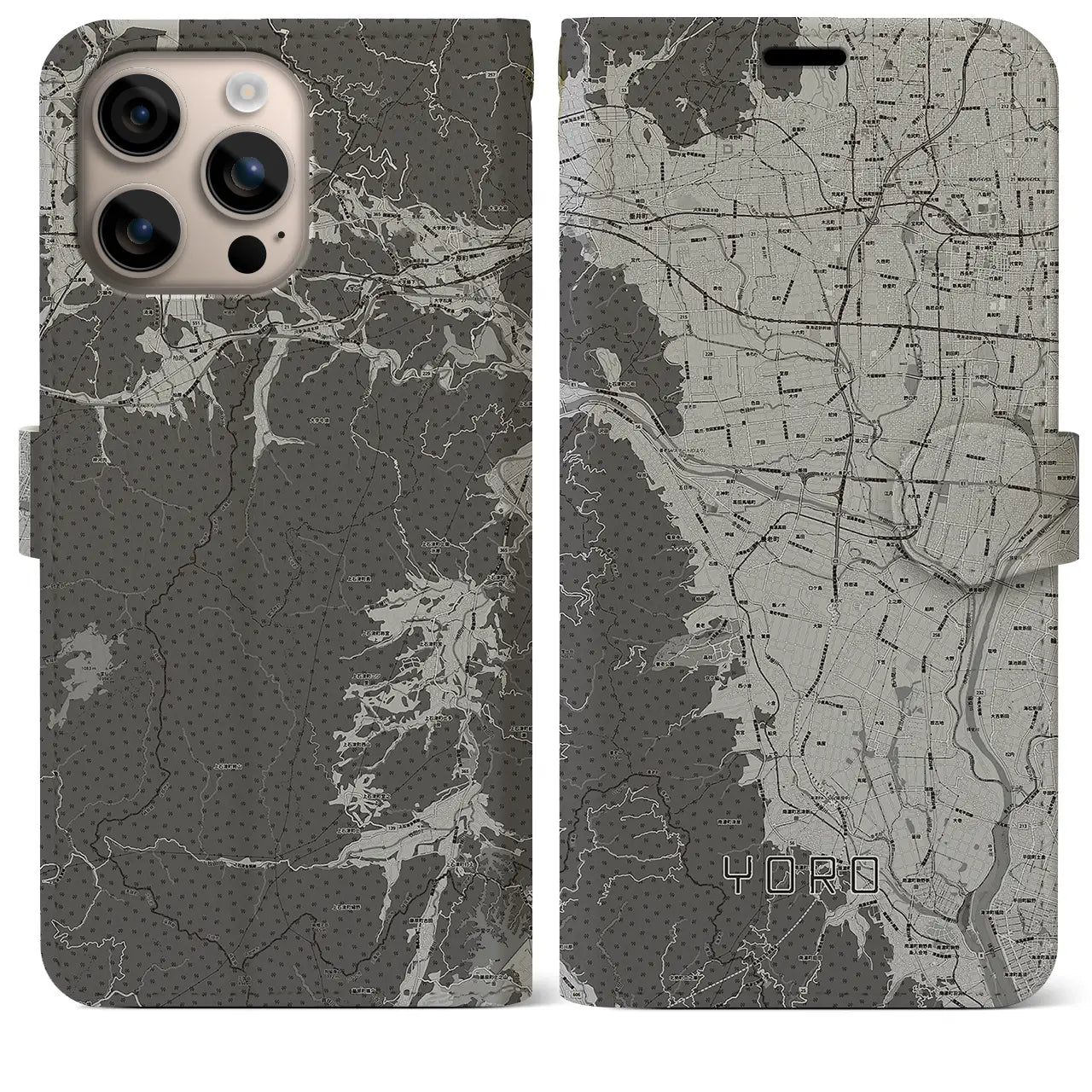 【養老(岐阜県)】地図柄iPhoneケース(手帳タイプ)モノトーン・iPhone 16 Plus 用