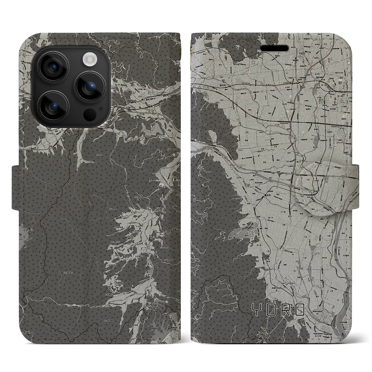 【養老(岐阜県)】地図柄iPhoneケース(手帳タイプ)モノトーン・iPhone 16 用