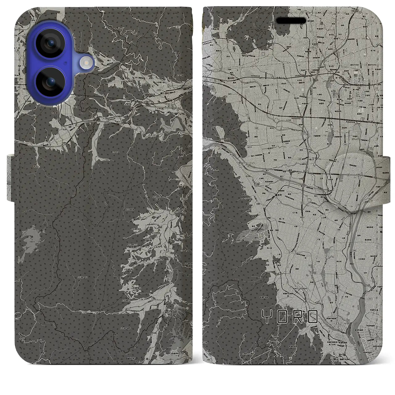 【養老(岐阜県)】地図柄iPhoneケース(手帳タイプ)モノトーン・iPhone 16 Pro Max 用