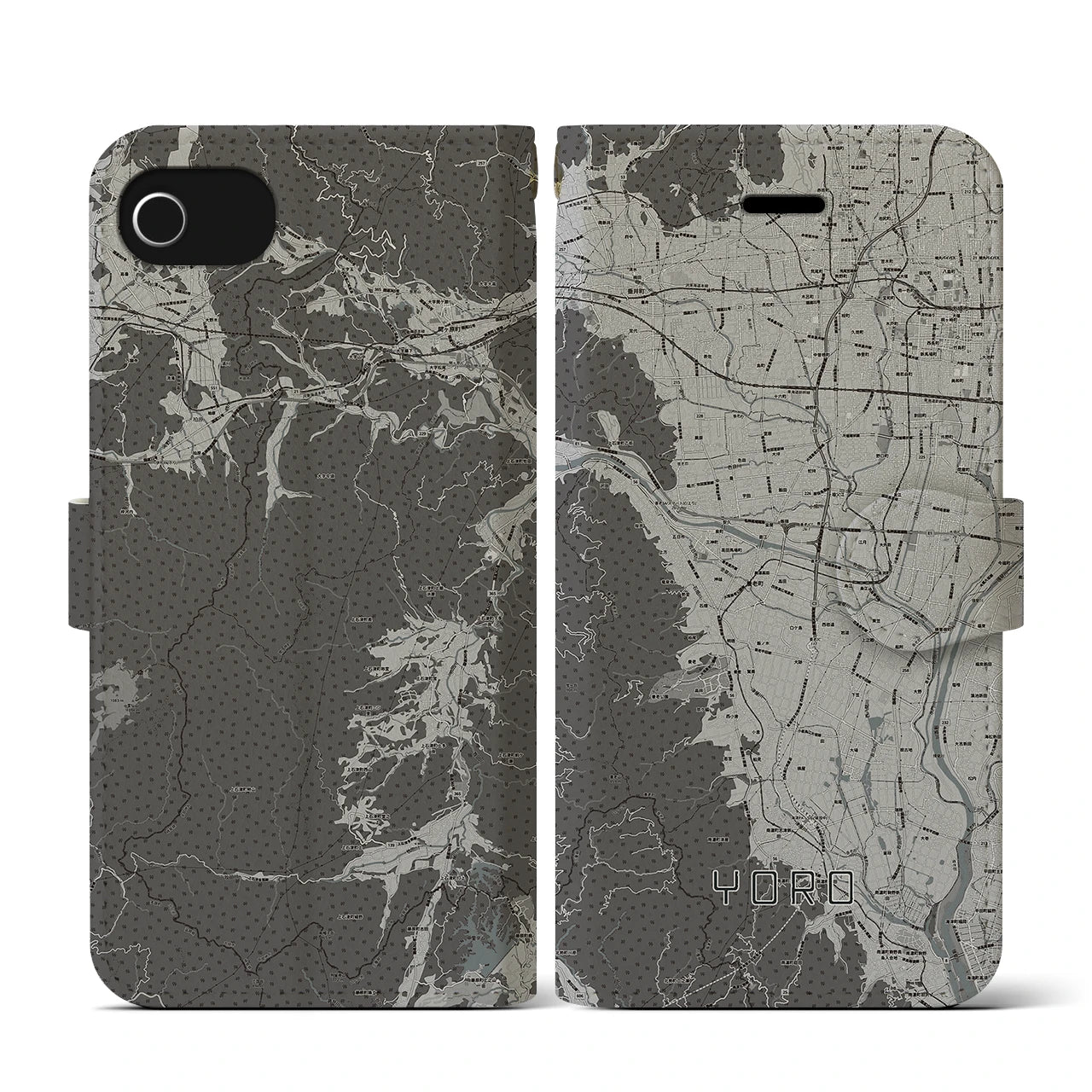 【養老(岐阜県)】地図柄iPhoneケース(手帳タイプ)モノトーン・iPhone SE(第3 / 第2世代) / 8 / 7 / 6s / 6 用