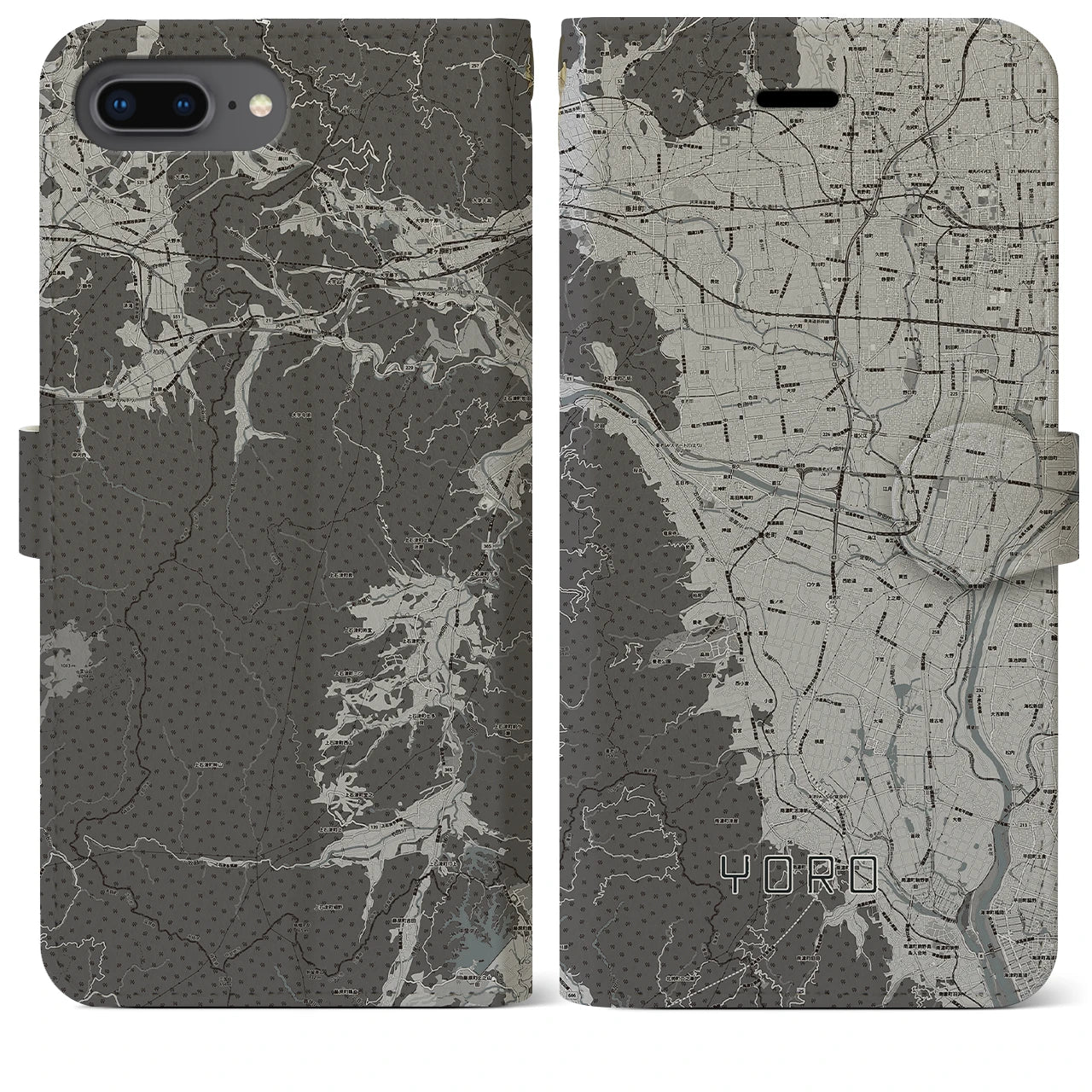 【養老(岐阜県)】地図柄iPhoneケース(手帳タイプ)モノトーン・iPhone 8Plus /7Plus / 6sPlus / 6Plus 用