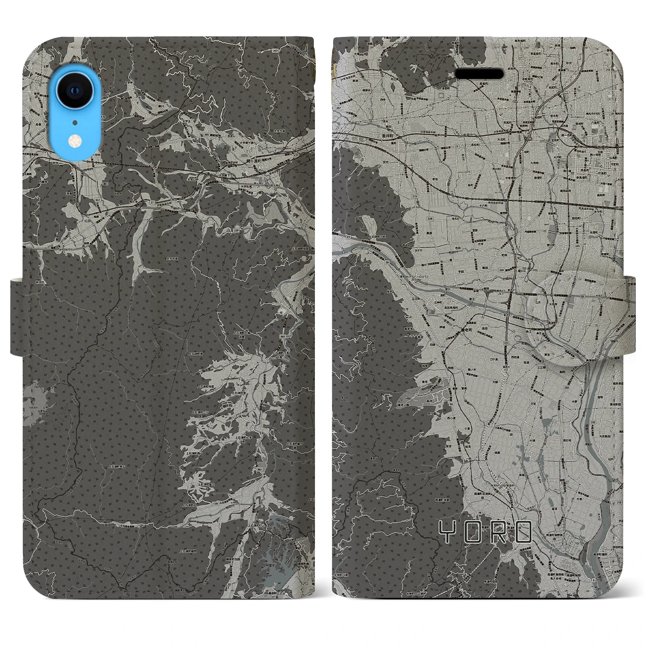 【養老(岐阜県)】地図柄iPhoneケース(手帳タイプ)モノトーン・iPhone XR 用