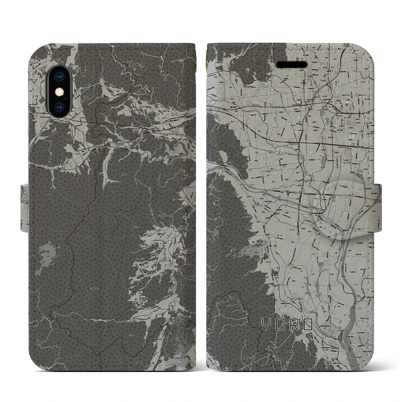 【養老(岐阜県)】地図柄iPhoneケース(手帳タイプ)モノトーン・iPhone XS / X 用