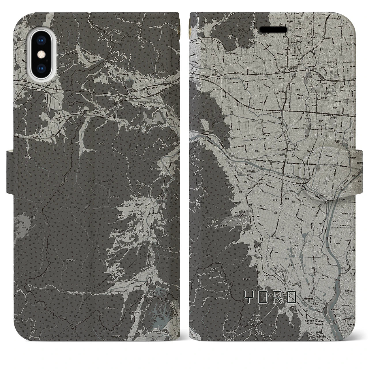 【養老(岐阜県)】地図柄iPhoneケース(手帳タイプ)モノトーン・iPhone XS Max 用