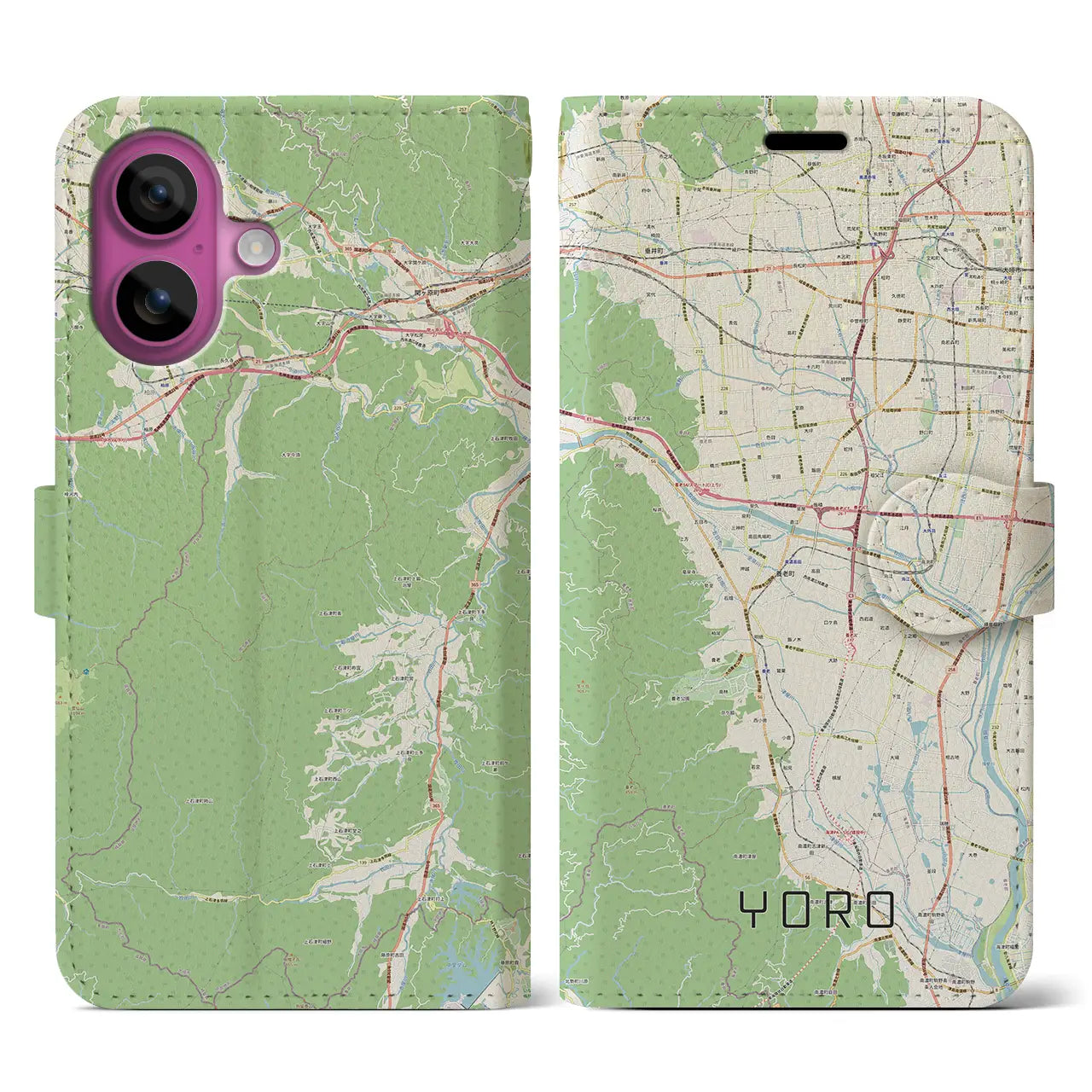 【養老(岐阜県)】地図柄iPhoneケース(手帳タイプ)ナチュラル・iPhone 16 Pro 用