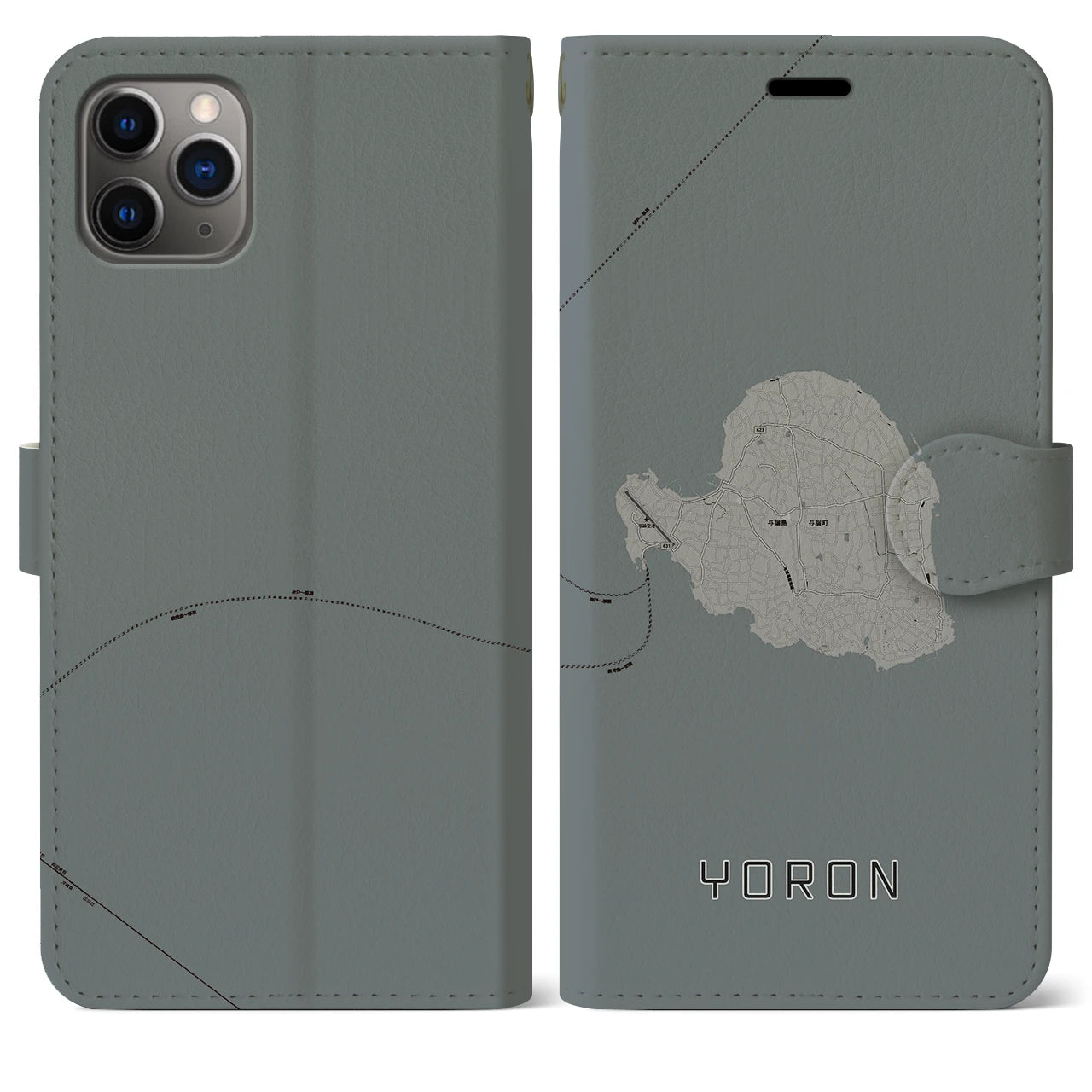 【与論(鹿児島県)】地図柄iPhoneケース(手帳タイプ)モノトーン・iPhone 11 Pro Max 用