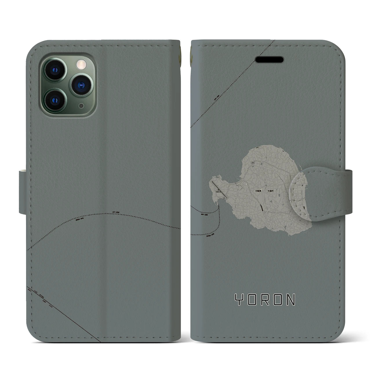 【与論(鹿児島県)】地図柄iPhoneケース(手帳タイプ)モノトーン・iPhone 11 Pro 用