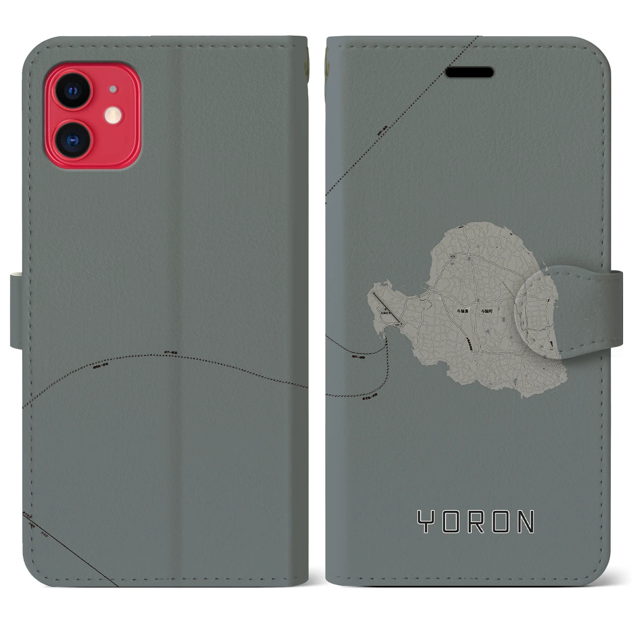 【与論(鹿児島県)】地図柄iPhoneケース(手帳タイプ)モノトーン・iPhone 11 用