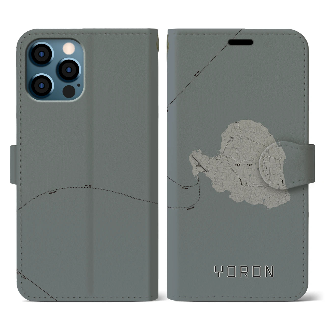 【与論(鹿児島県)】地図柄iPhoneケース(手帳タイプ)モノトーン・iPhone 12 / 12 Pro 用