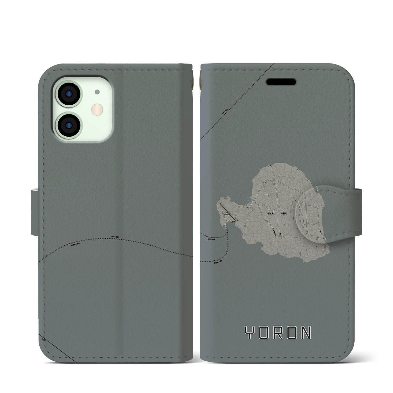 【与論(鹿児島県)】地図柄iPhoneケース(手帳タイプ)モノトーン・iPhone 12 mini 用