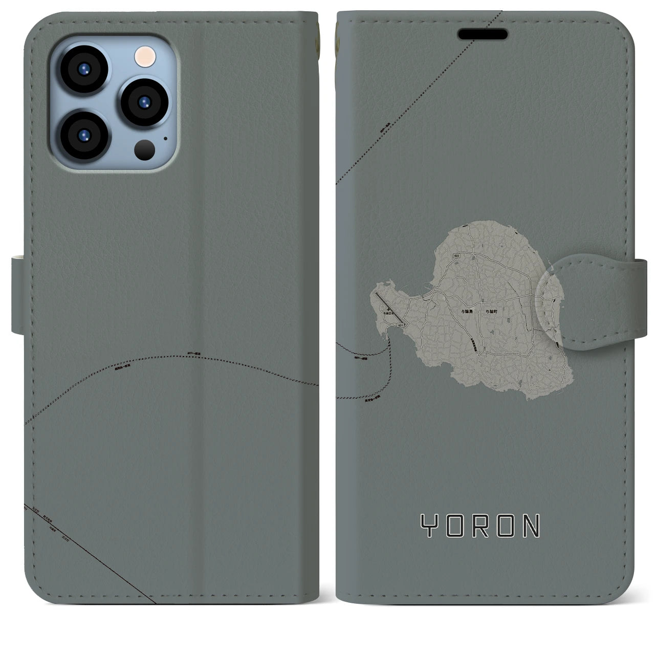 【与論(鹿児島県)】地図柄iPhoneケース(手帳タイプ)モノトーン・iPhone 13 Pro Max 用
