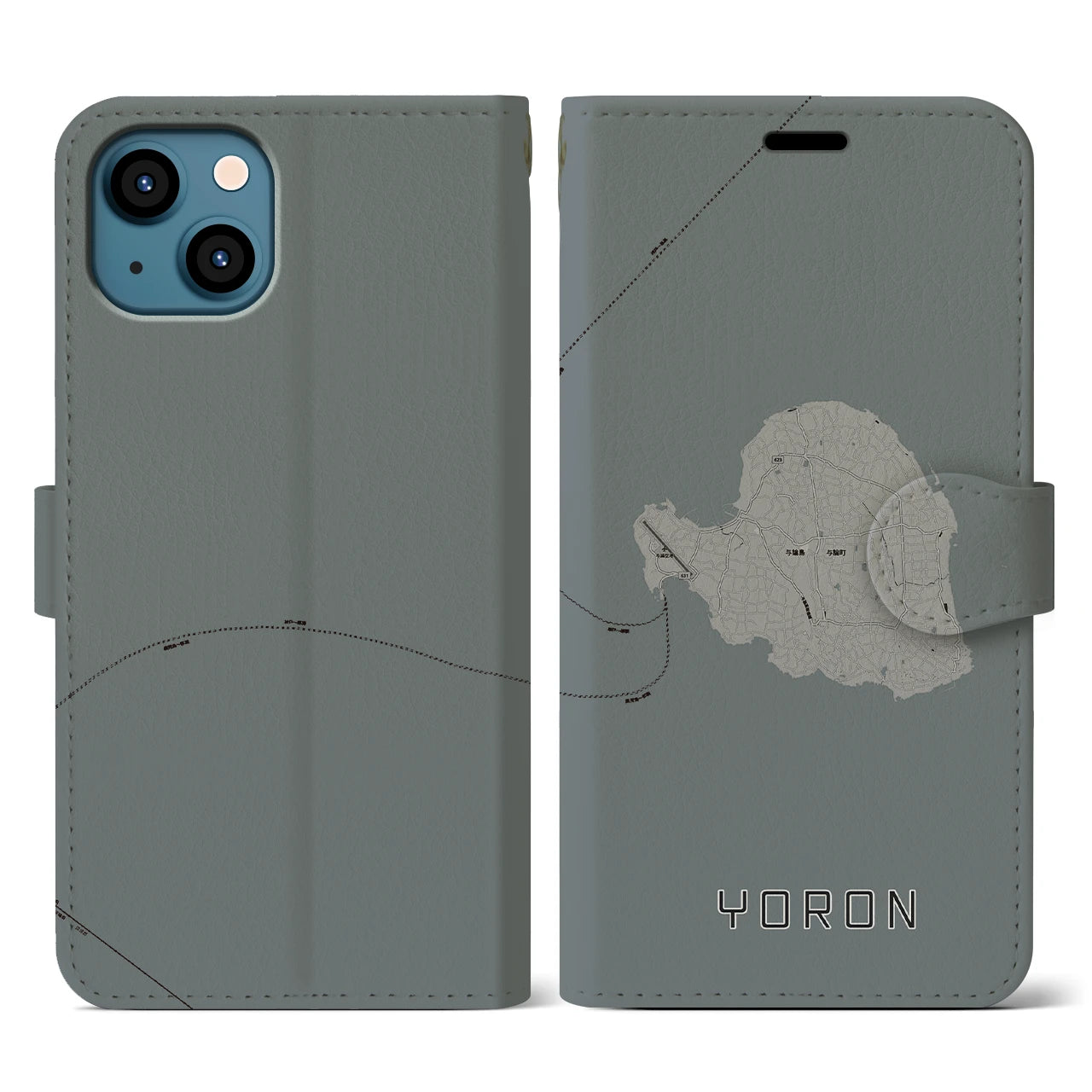 【与論(鹿児島県)】地図柄iPhoneケース(手帳タイプ)モノトーン・iPhone 13 用