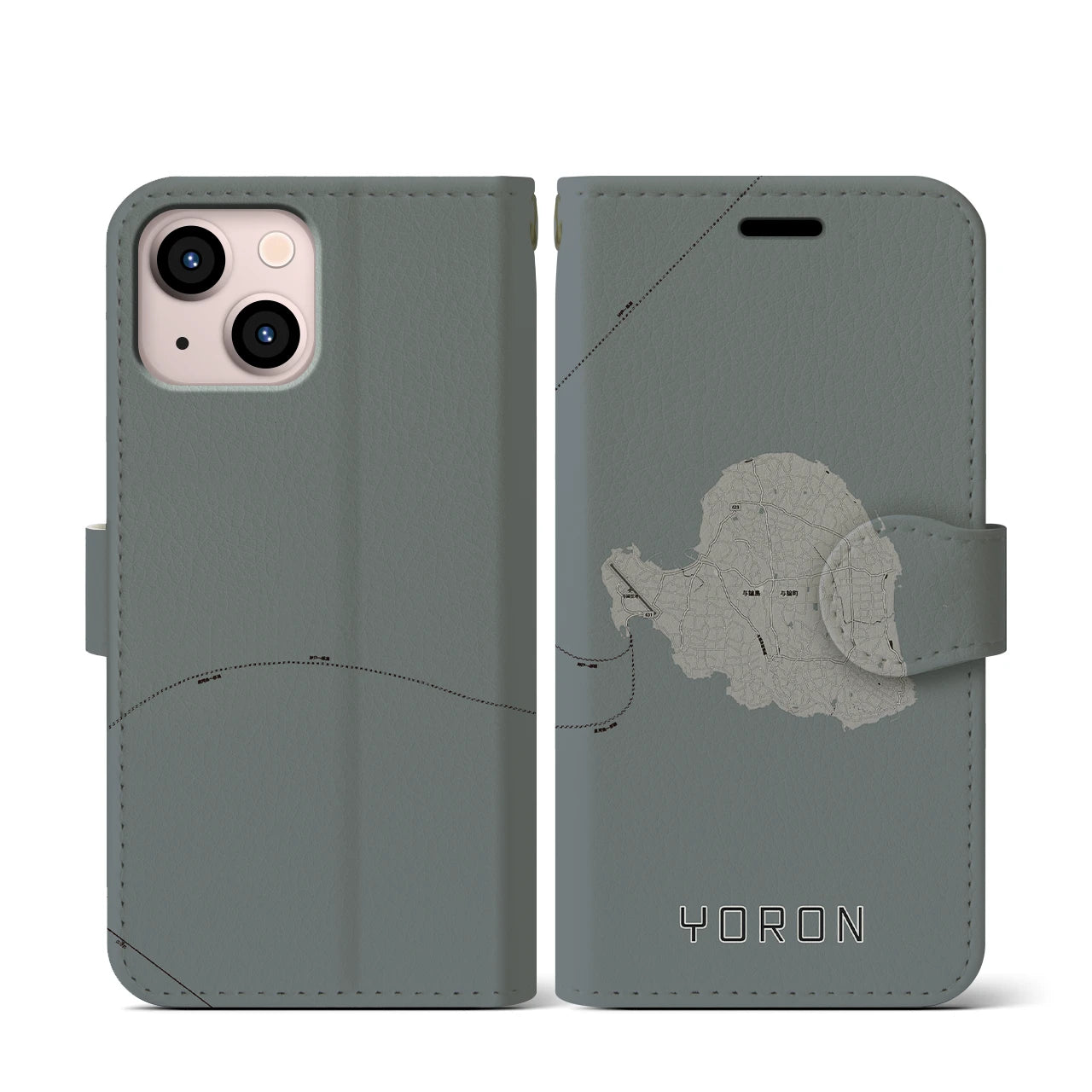【与論(鹿児島県)】地図柄iPhoneケース(手帳タイプ)モノトーン・iPhone 13 mini 用