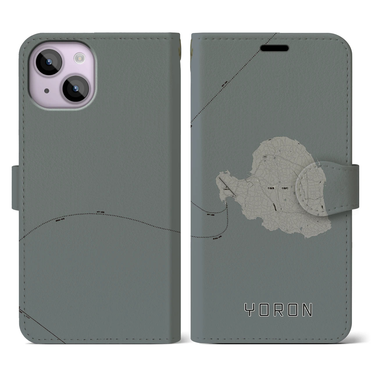 【与論(鹿児島県)】地図柄iPhoneケース(手帳タイプ)モノトーン・iPhone 14 用