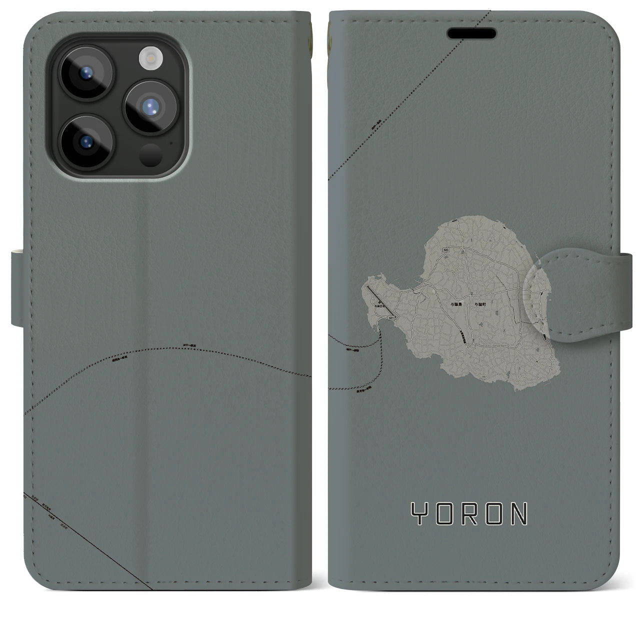 【与論(鹿児島県)】地図柄iPhoneケース(手帳タイプ)モノトーン・iPhone 15 Pro Max 用