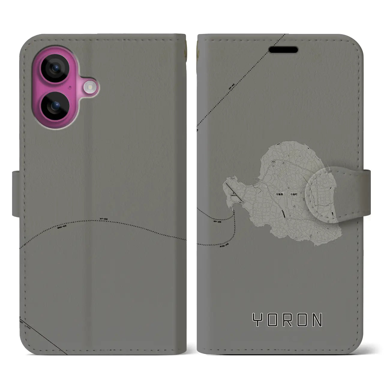 【与論(鹿児島県)】地図柄iPhoneケース(手帳タイプ)モノトーン・iPhone 16 Pro 用