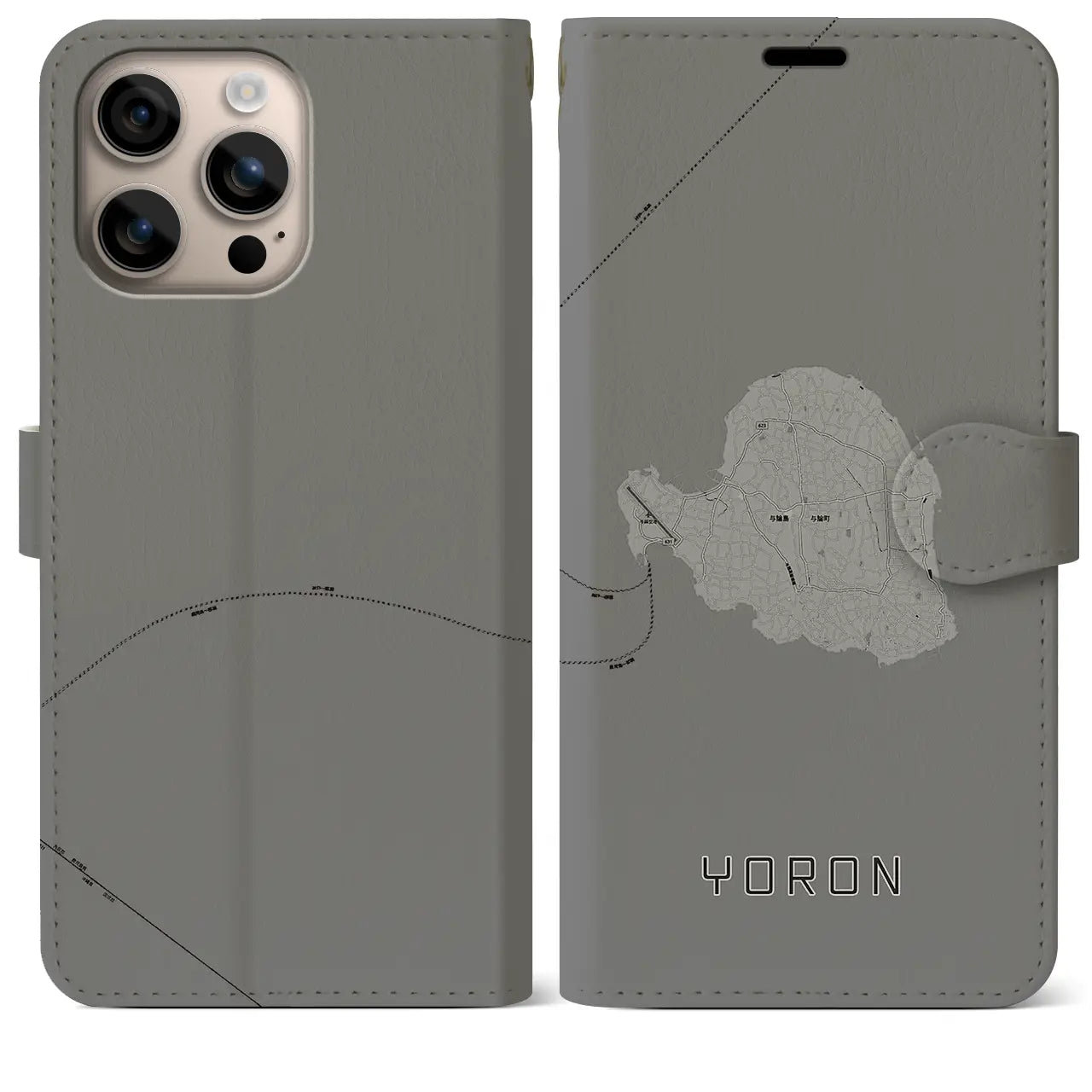 【与論(鹿児島県)】地図柄iPhoneケース(手帳タイプ)モノトーン・iPhone 16 Plus 用