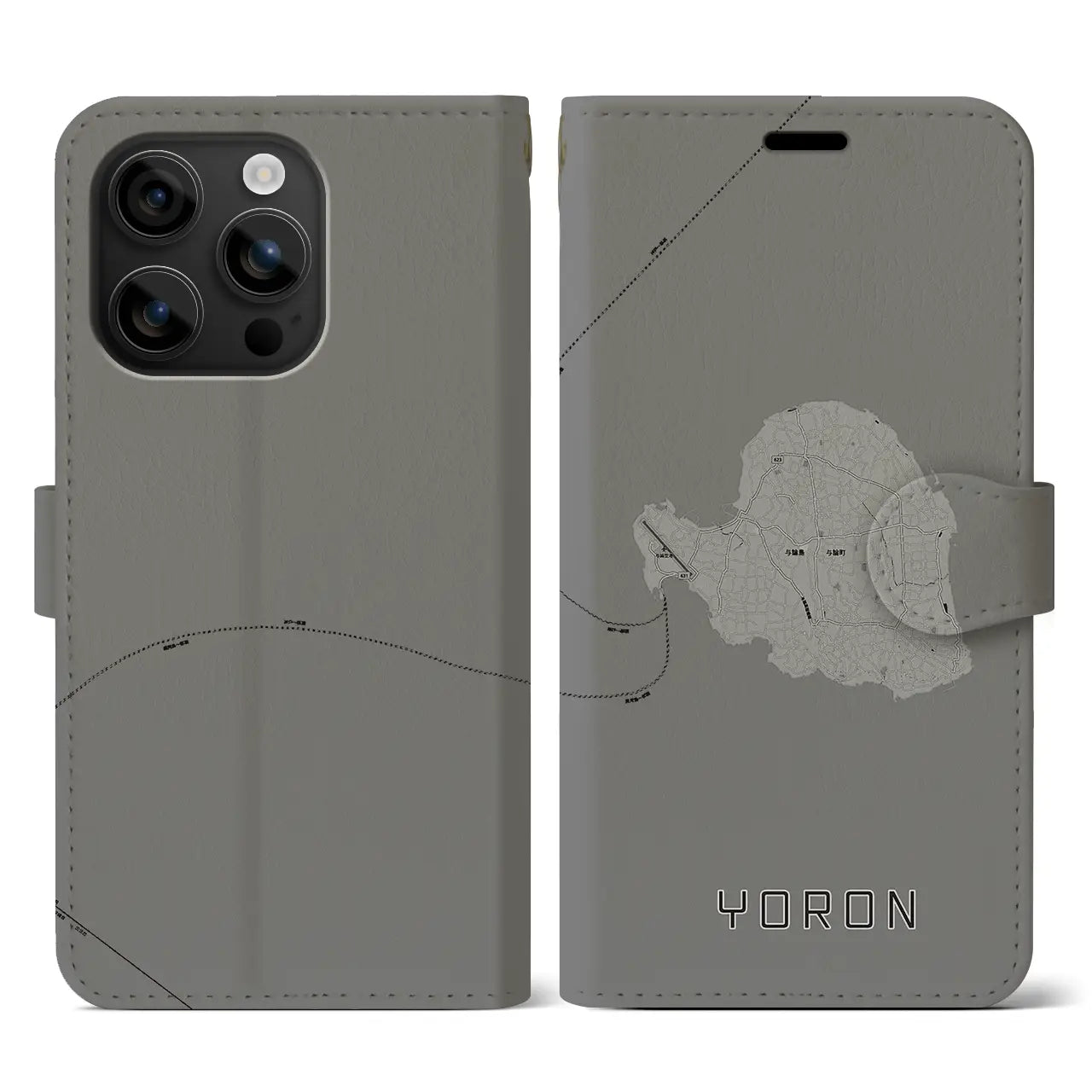 【与論(鹿児島県)】地図柄iPhoneケース(手帳タイプ)モノトーン・iPhone 16 用