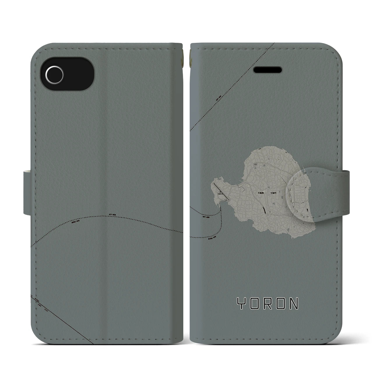 【与論(鹿児島県)】地図柄iPhoneケース(手帳タイプ)モノトーン・iPhone SE(第3 / 第2世代) / 8 / 7 / 6s / 6 用
