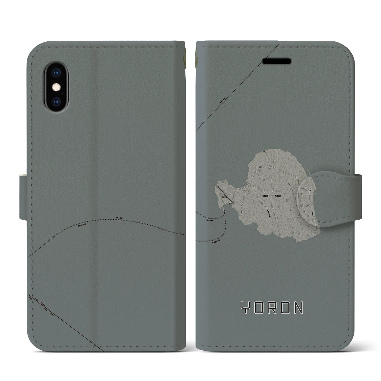 【与論(鹿児島県)】地図柄iPhoneケース(手帳タイプ)モノトーン・iPhone XS / X 用