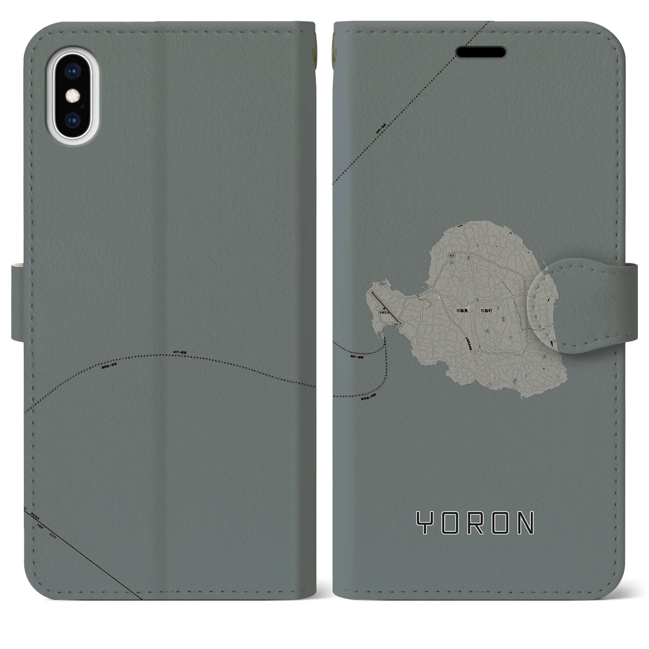 【与論(鹿児島県)】地図柄iPhoneケース(手帳タイプ)モノトーン・iPhone XS Max 用