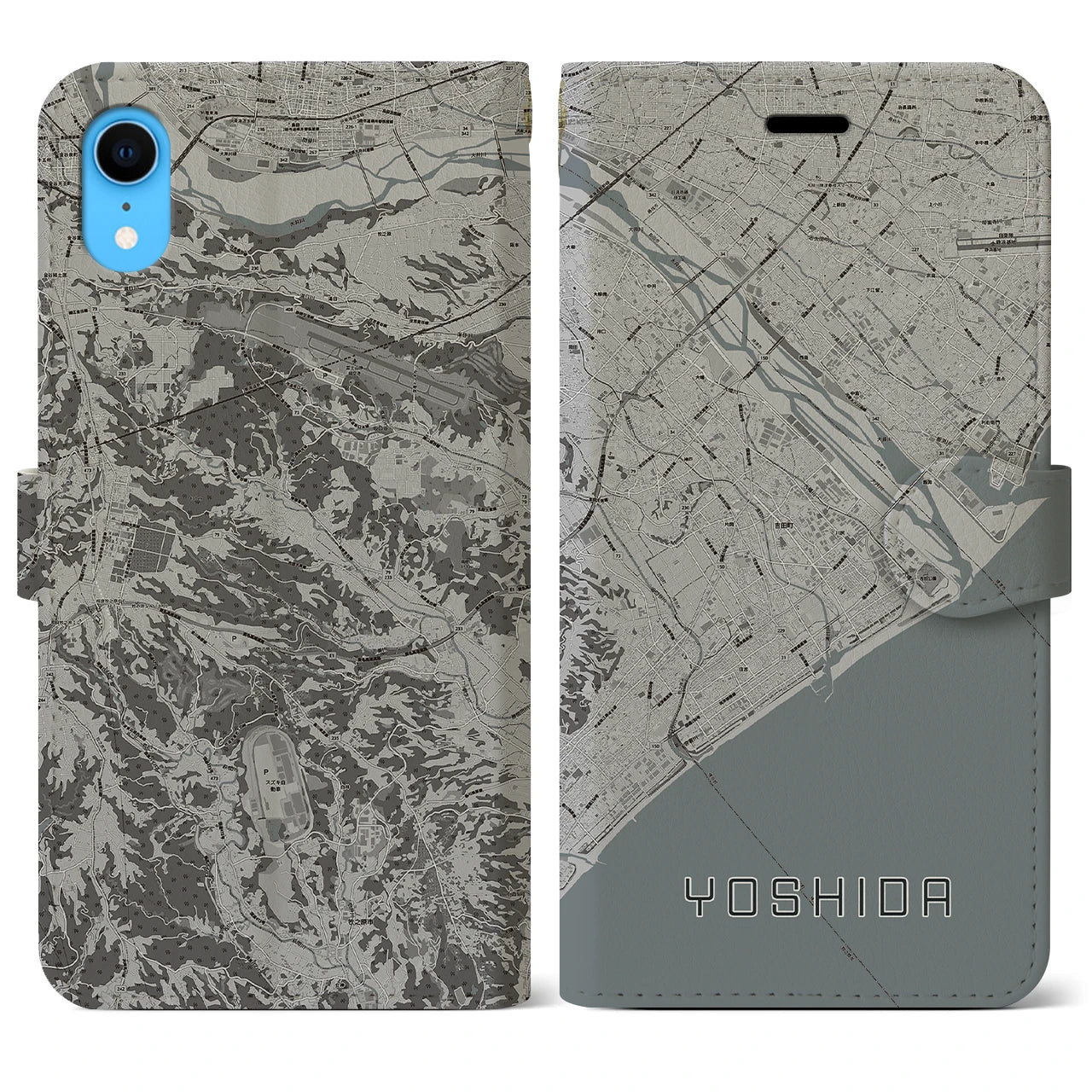 【吉田(静岡県)】地図柄iPhoneケース(手帳タイプ)モノトーン・iPhone XR 用
