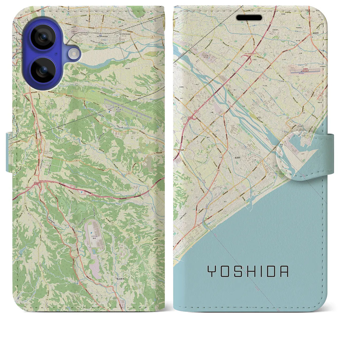 【吉田(静岡県)】地図柄iPhoneケース(手帳タイプ)ナチュラル・iPhone 16 Pro Max 用