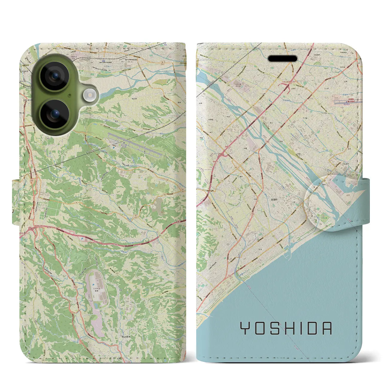 【吉田(静岡県)】地図柄iPhoneケース(手帳タイプ)ナチュラル・iPhone 17 Pro Max 用
