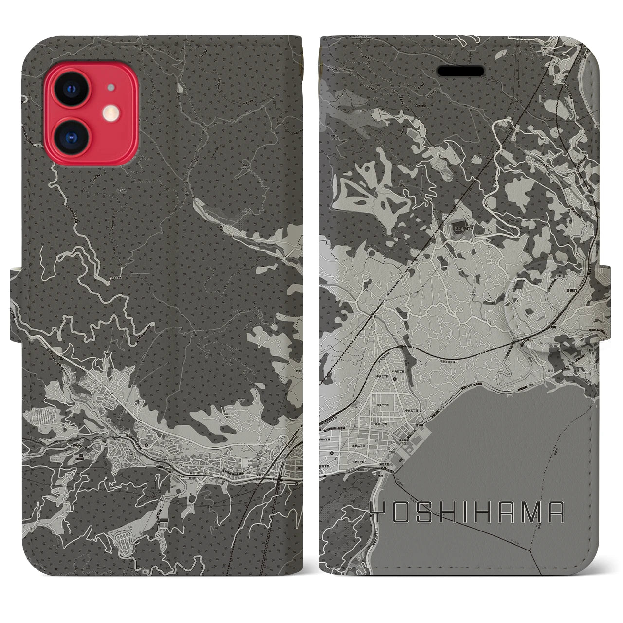 【吉浜(神奈川県)】地図柄iPhoneケース(手帳タイプ)モノトーン・iPhone 11 用