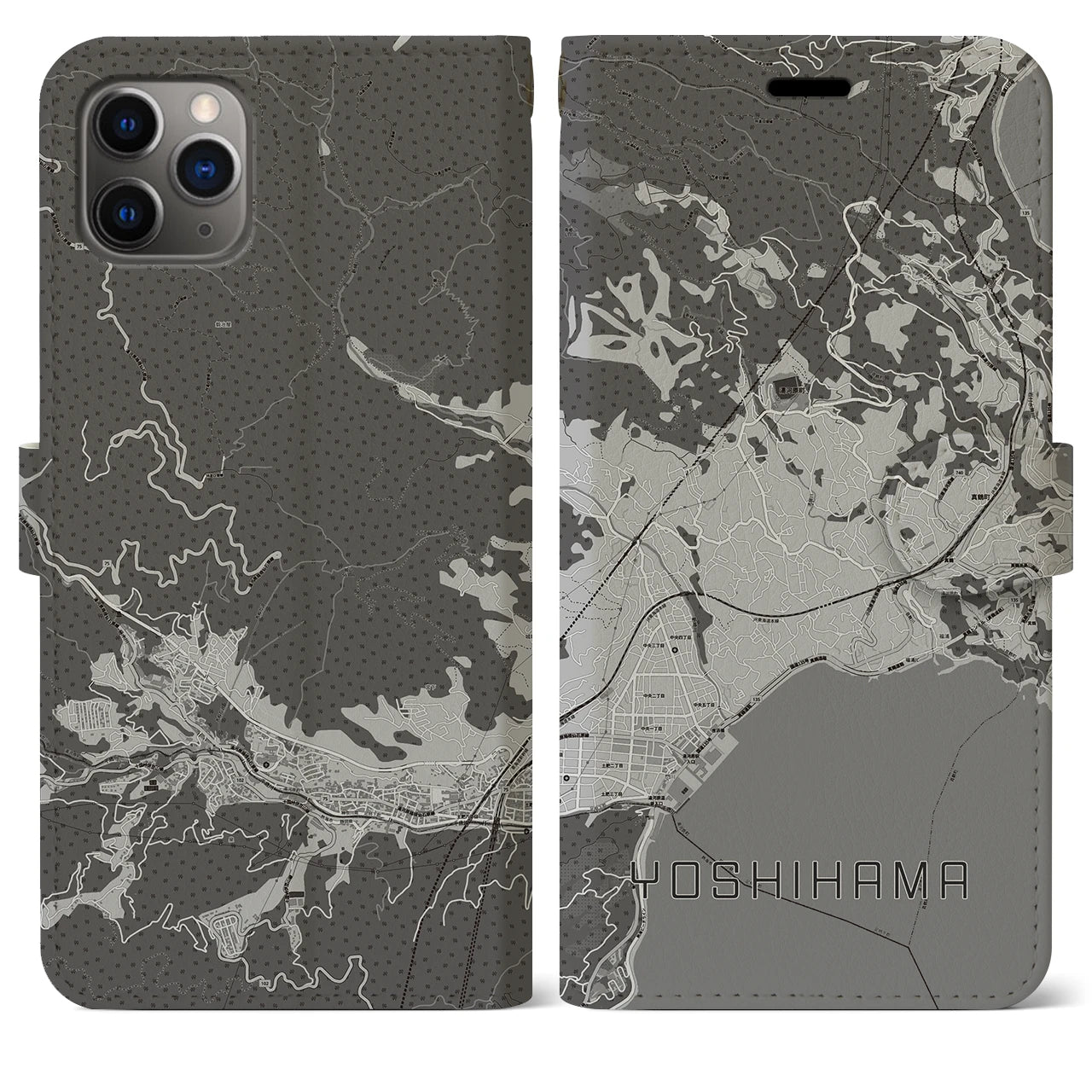 【吉浜(神奈川県)】地図柄iPhoneケース(手帳タイプ)モノトーン・iPhone 11 Pro Max 用