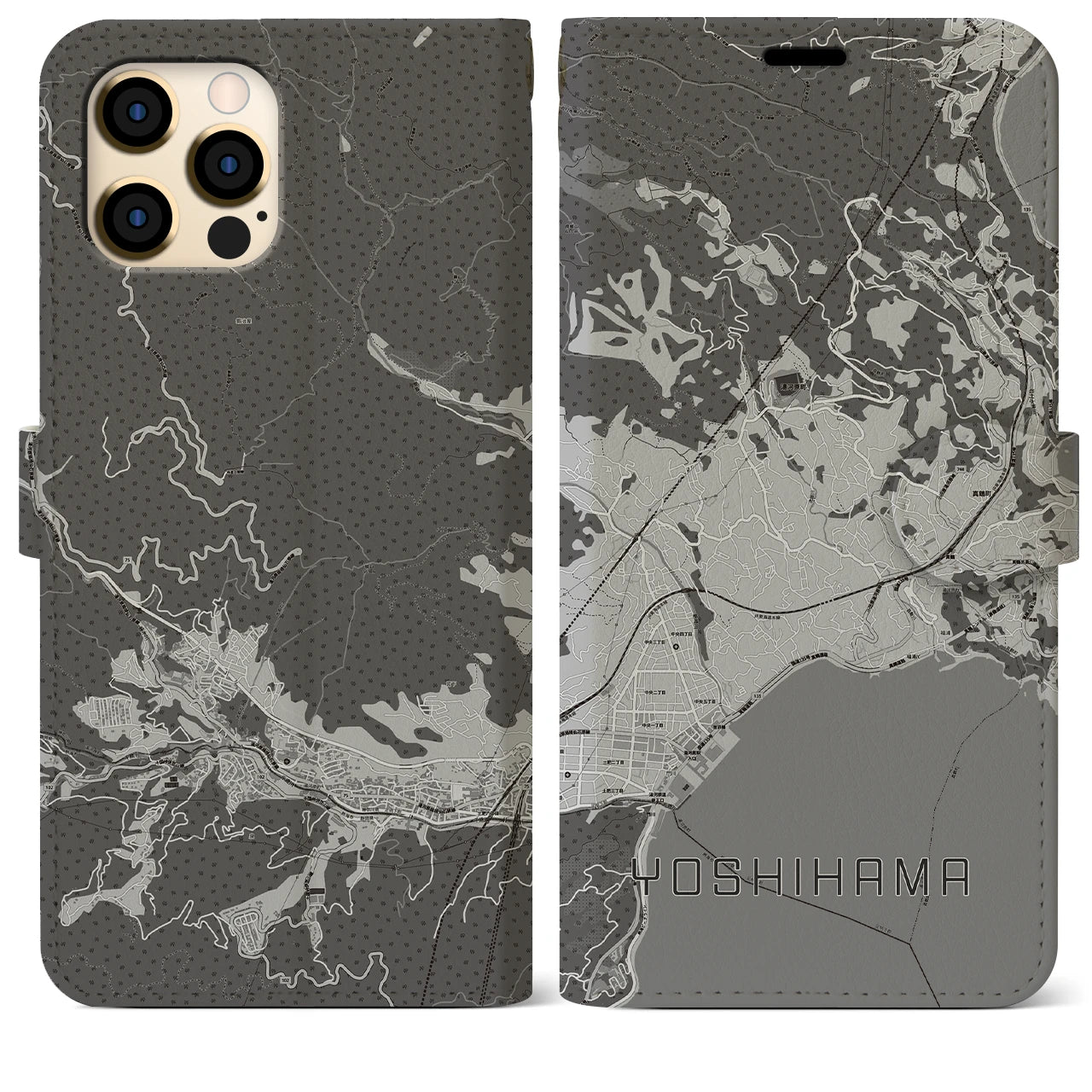 【吉浜(神奈川県)】地図柄iPhoneケース(手帳タイプ)モノトーン・iPhone 12 Pro Max 用