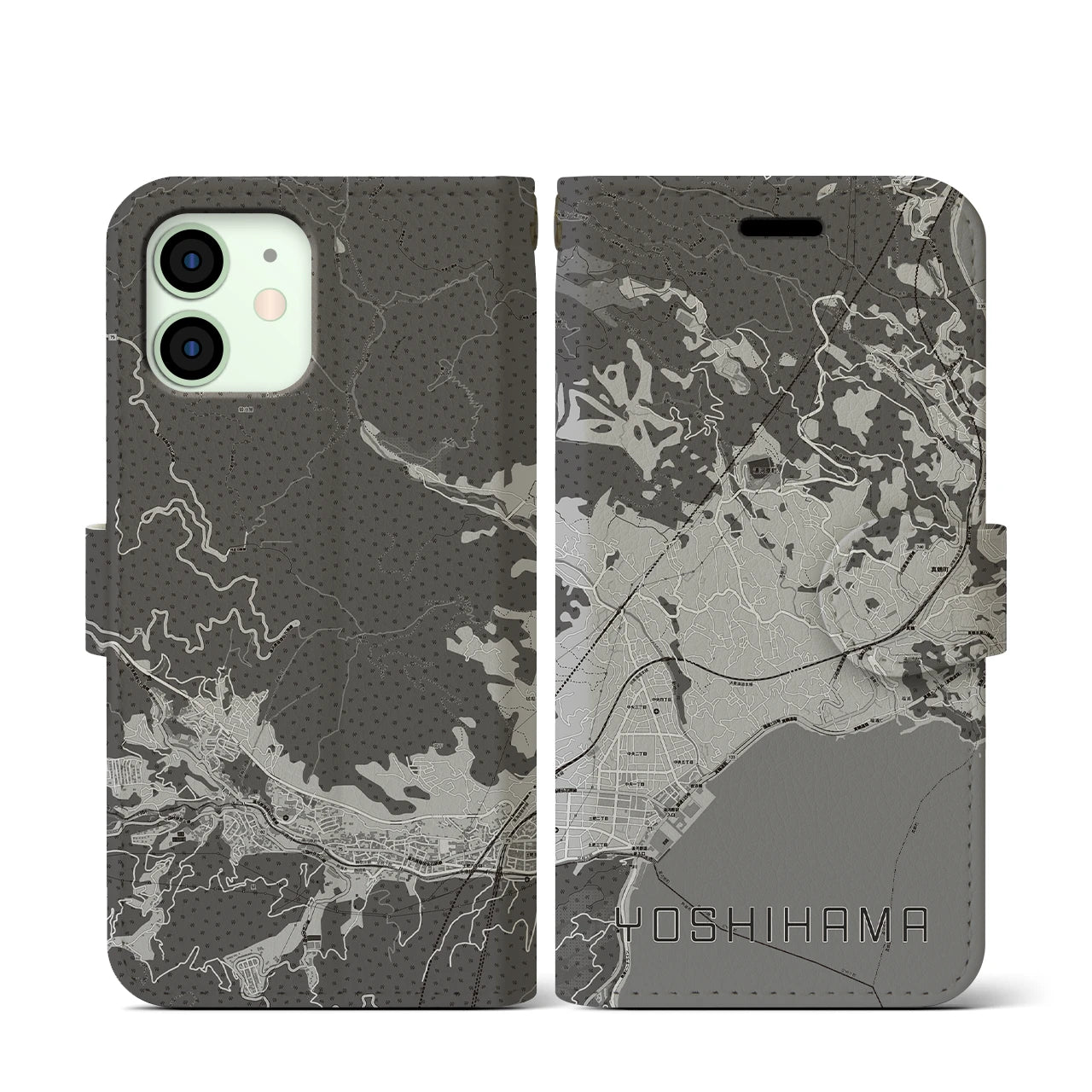 【吉浜(神奈川県)】地図柄iPhoneケース(手帳タイプ)モノトーン・iPhone 12 mini 用