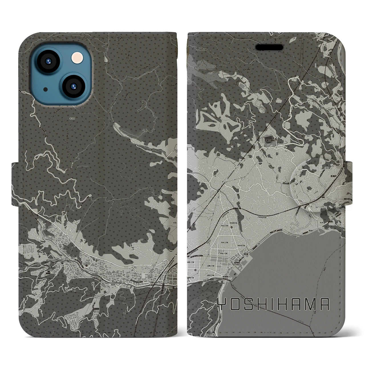 【吉浜(神奈川県)】地図柄iPhoneケース(手帳タイプ)モノトーン・iPhone 13 用