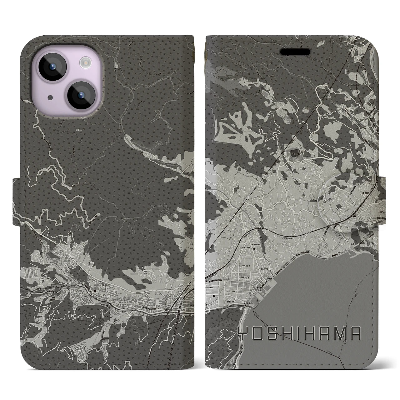 【吉浜(神奈川県)】地図柄iPhoneケース(手帳タイプ)モノトーン・iPhone 14 用