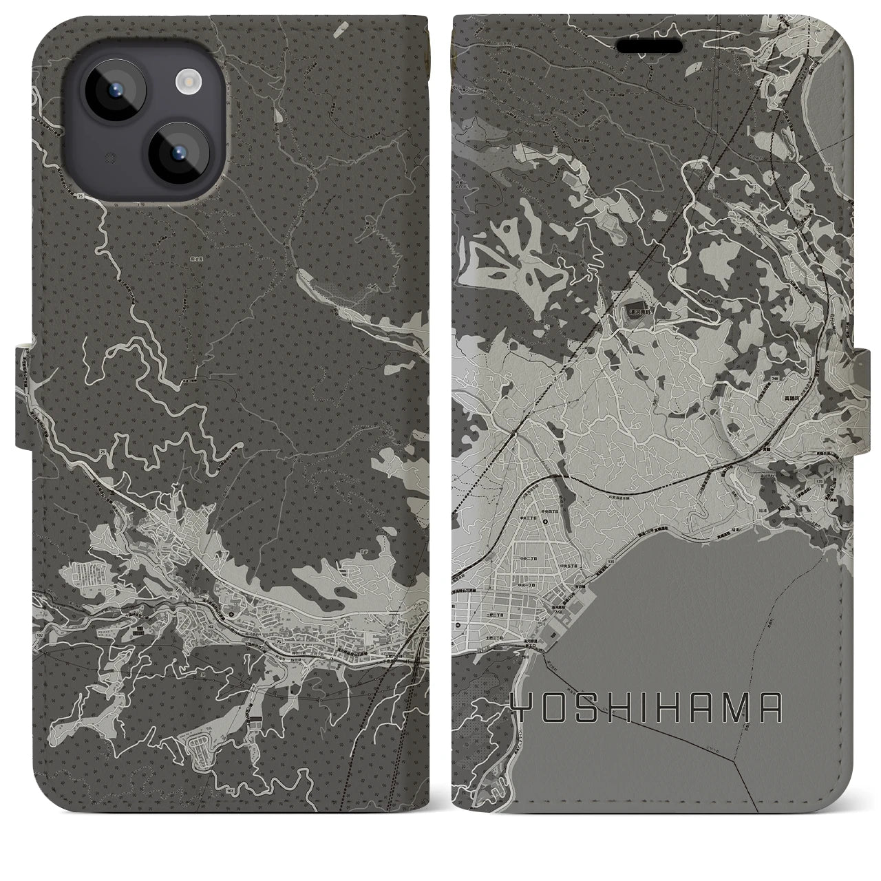 【吉浜(神奈川県)】地図柄iPhoneケース(手帳タイプ)モノトーン・iPhone 14 Plus 用