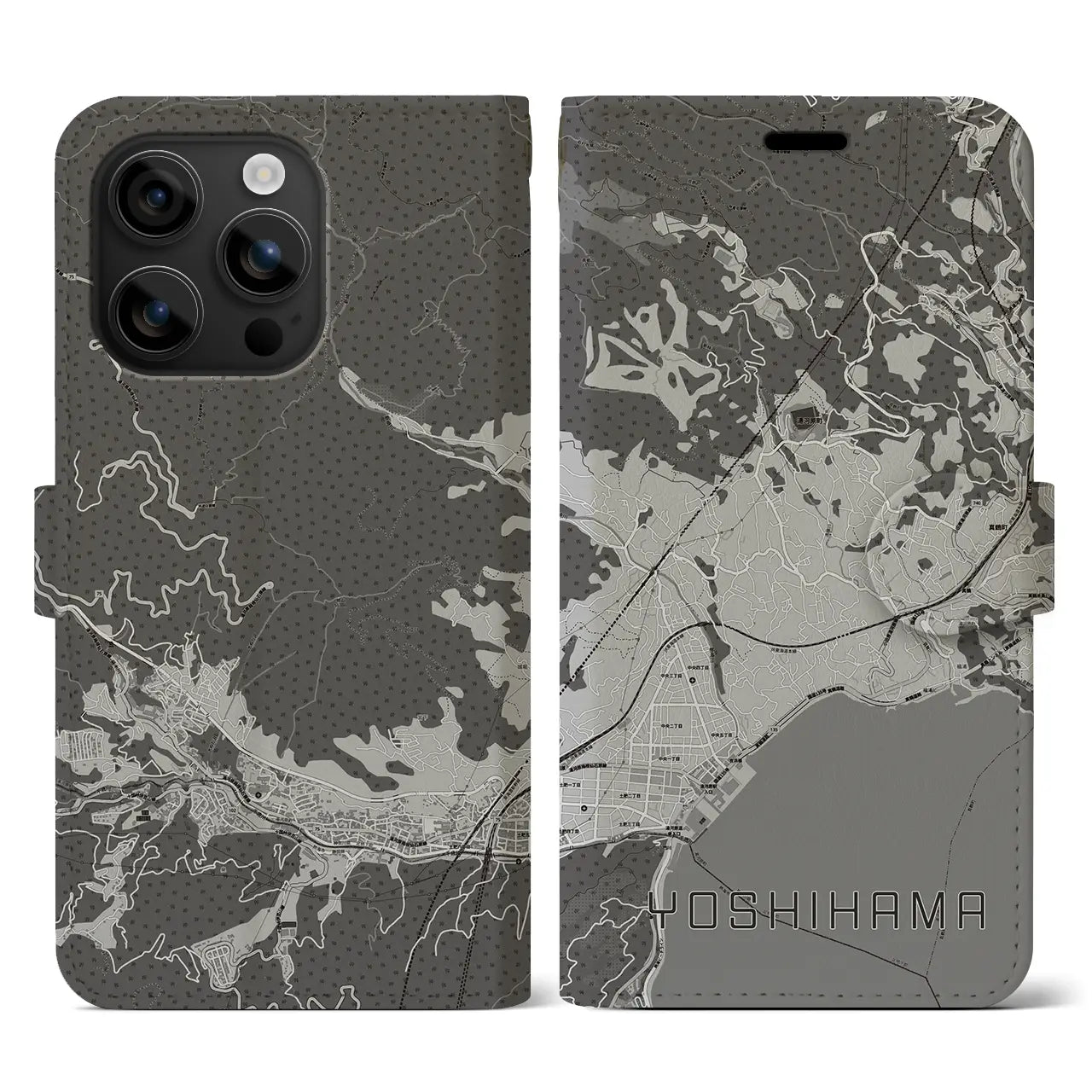 【吉浜(神奈川県)】地図柄iPhoneケース(手帳タイプ)モノトーン・iPhone 16 用