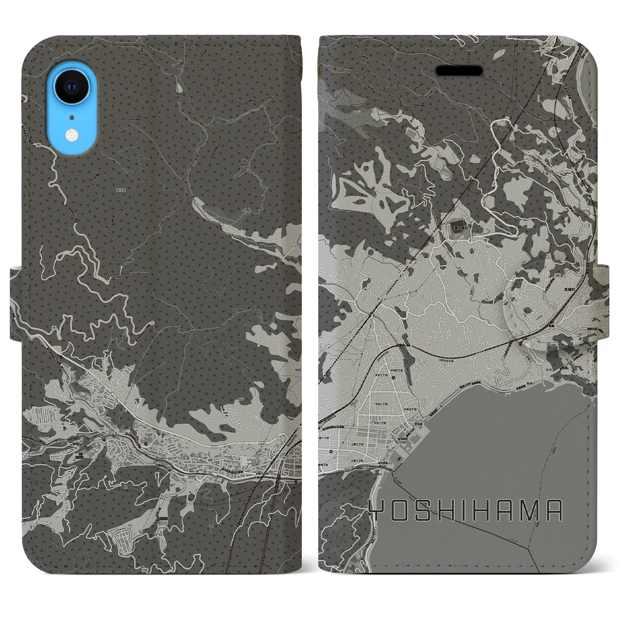 【吉浜(神奈川県)】地図柄iPhoneケース(手帳タイプ)モノトーン・iPhone XR 用