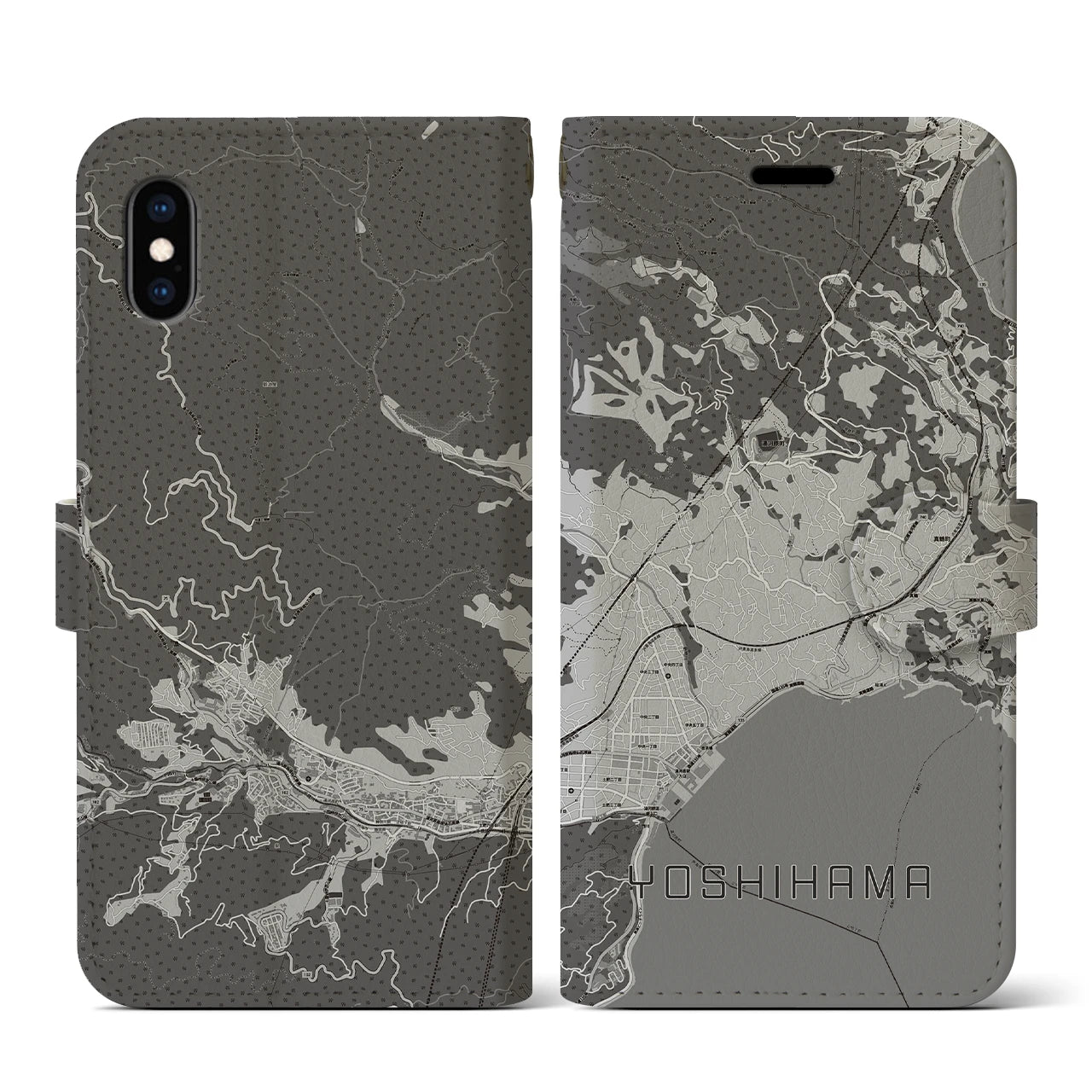 【吉浜(神奈川県)】地図柄iPhoneケース(手帳タイプ)モノトーン・iPhone XS / X 用