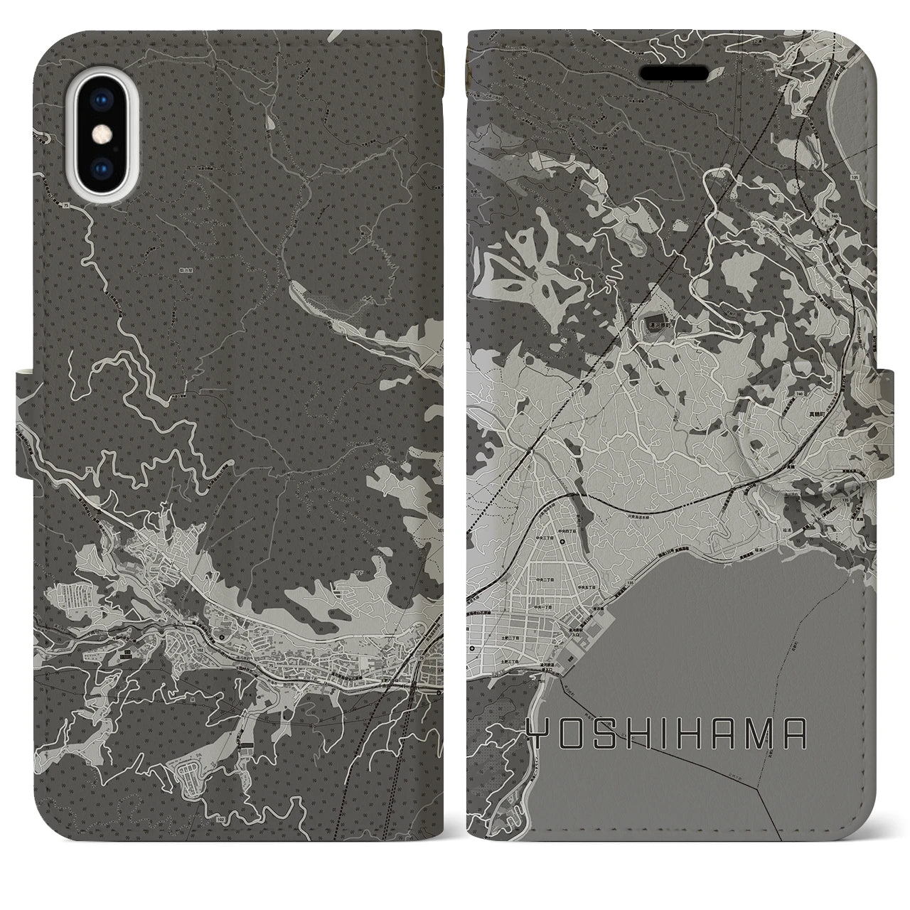 【吉浜(神奈川県)】地図柄iPhoneケース(手帳タイプ)モノトーン・iPhone XS Max 用