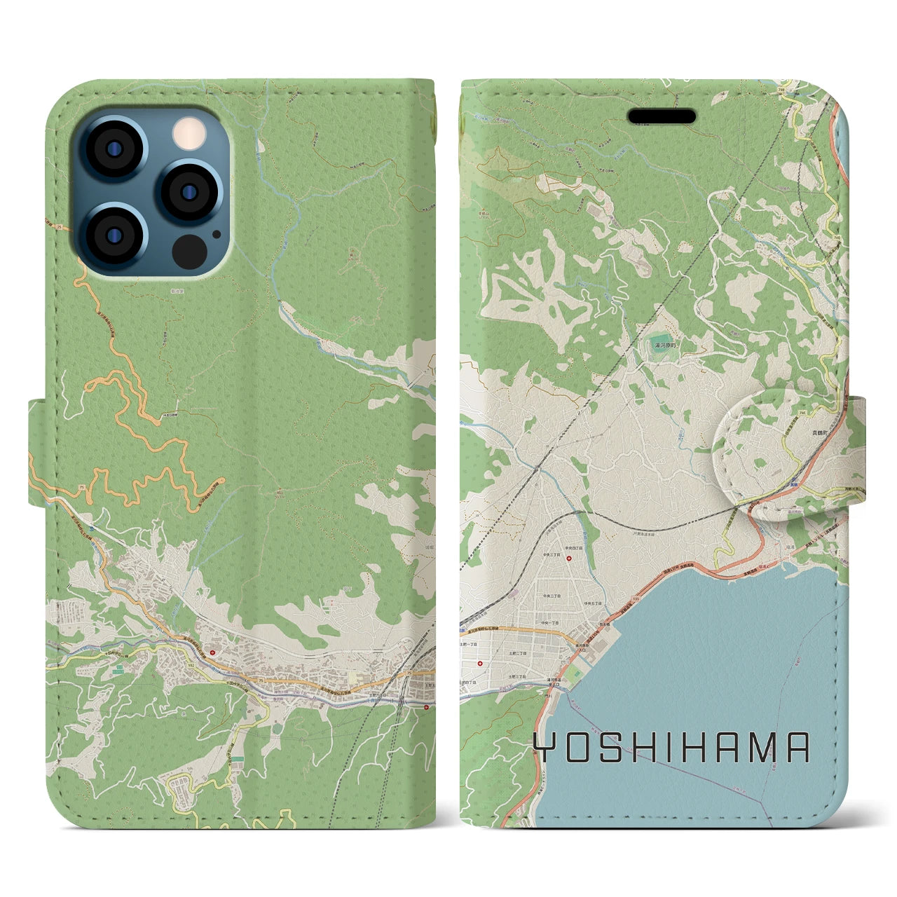 【吉浜(神奈川県)】地図柄iPhoneケース(手帳タイプ)ナチュラル・iPhone 12 / 12 Pro 用
