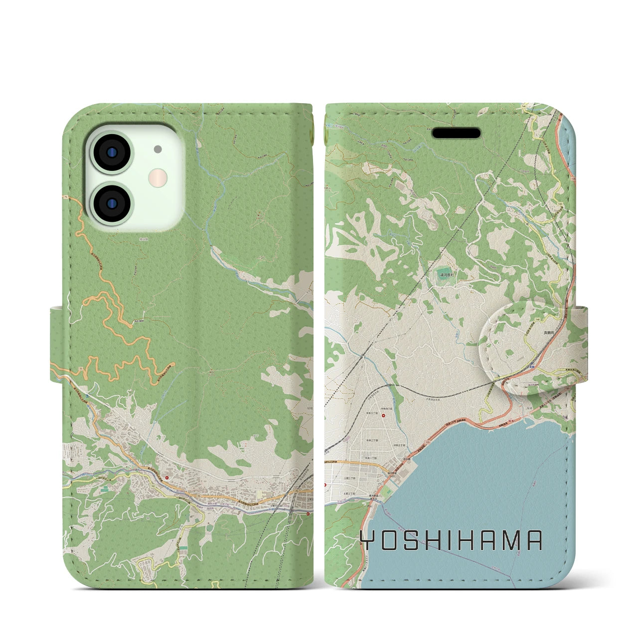 【吉浜(神奈川県)】地図柄iPhoneケース(手帳タイプ)ナチュラル・iPhone 12 mini 用