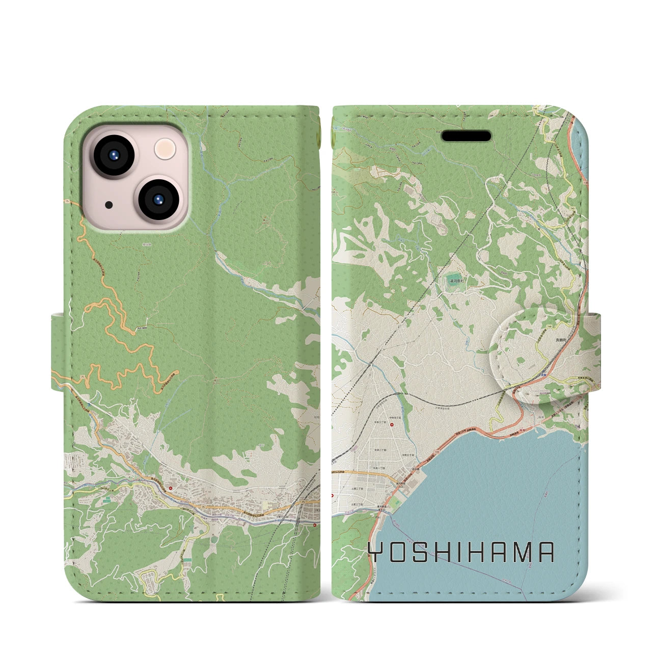 【吉浜(神奈川県)】地図柄iPhoneケース(手帳タイプ)ナチュラル・iPhone 13 mini 用