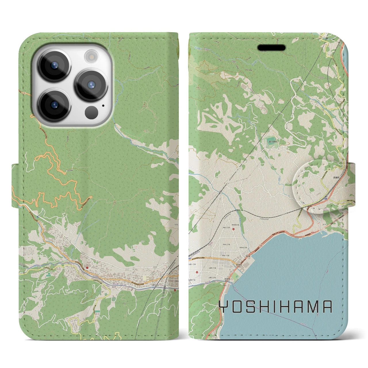 【吉浜(神奈川県)】地図柄iPhoneケース(手帳タイプ)ナチュラル・iPhone 14 Pro 用