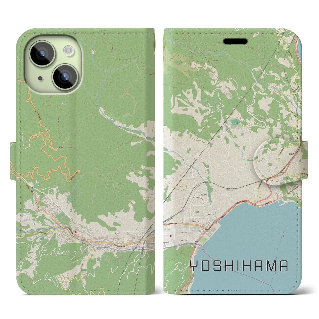 【吉浜(神奈川県)】地図柄iPhoneケース(手帳タイプ)ナチュラル・iPhone 15 用
